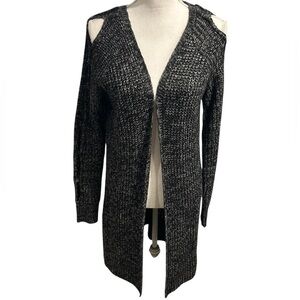 {Ohmg} Open Front Long Knit Cutout Sleeves